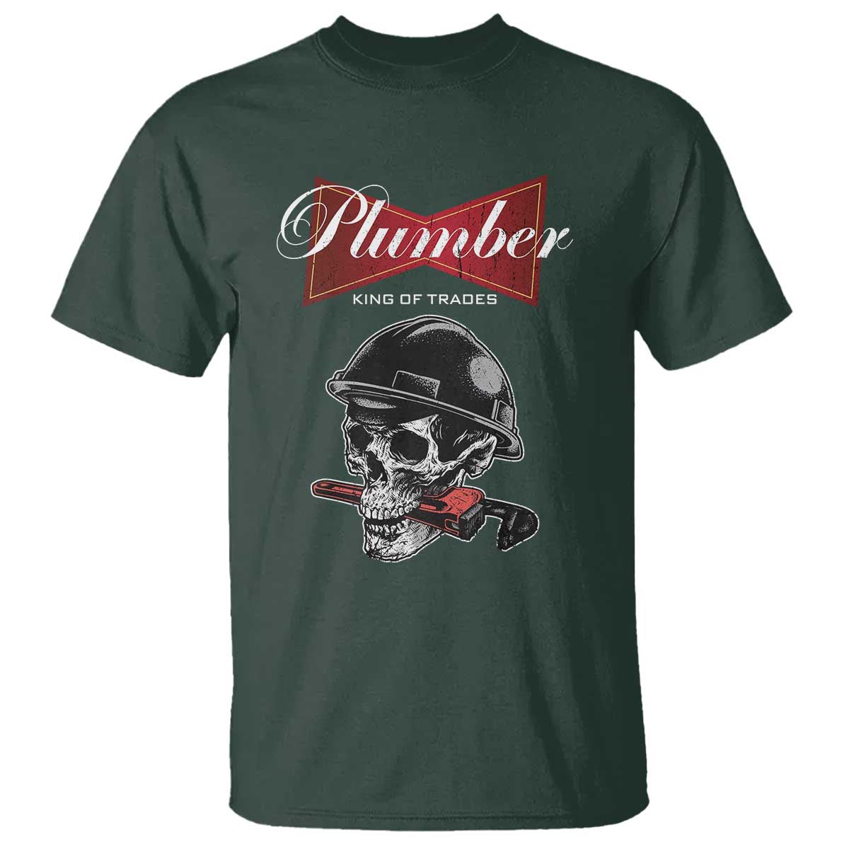 Plumber Plumbing Skull T Shirt King Of Trades TS14 Dark Forest Green Print Your Wear