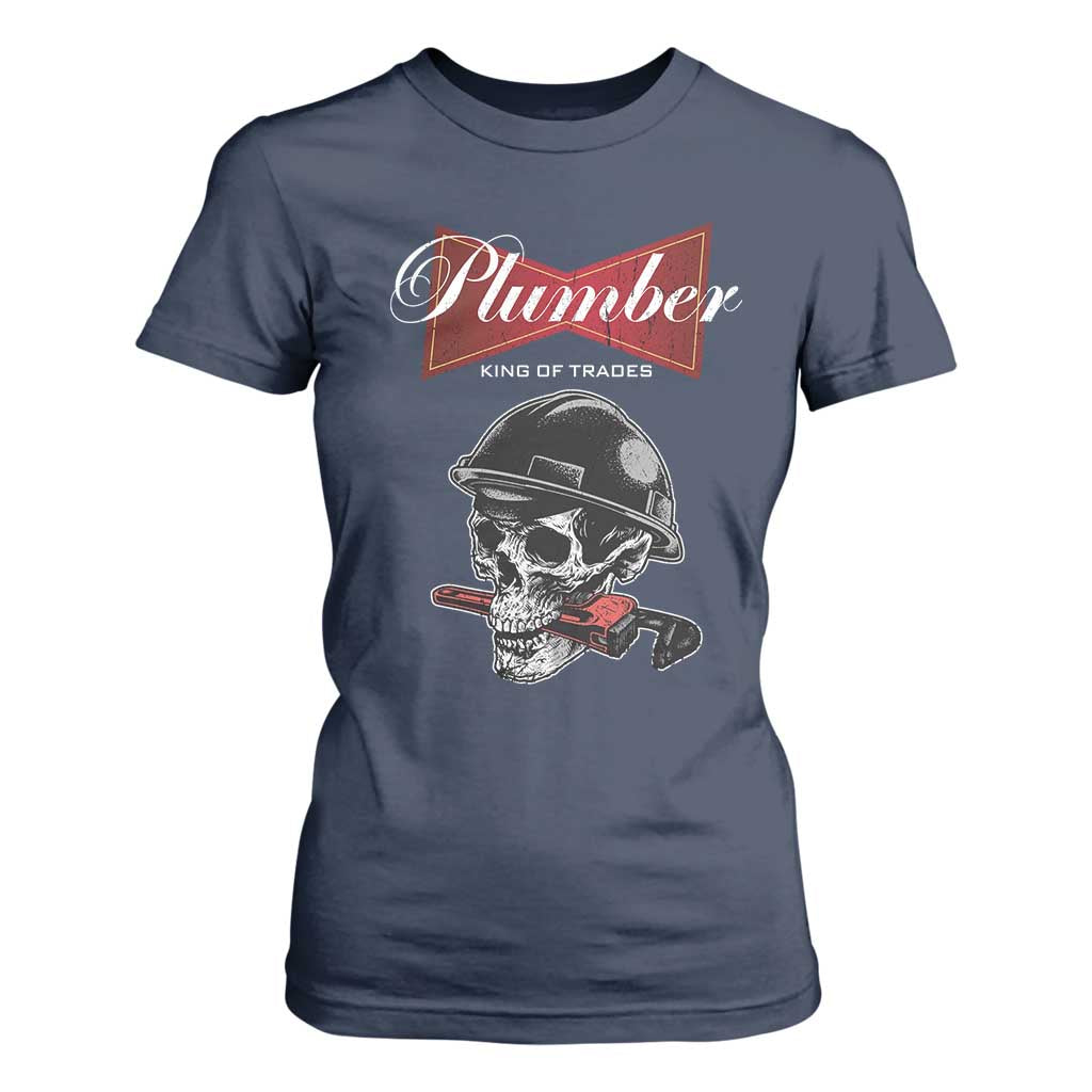 Plumber Plumbing Skull T Shirt For Women King Of Trades TS14 Navy Print Your Wear