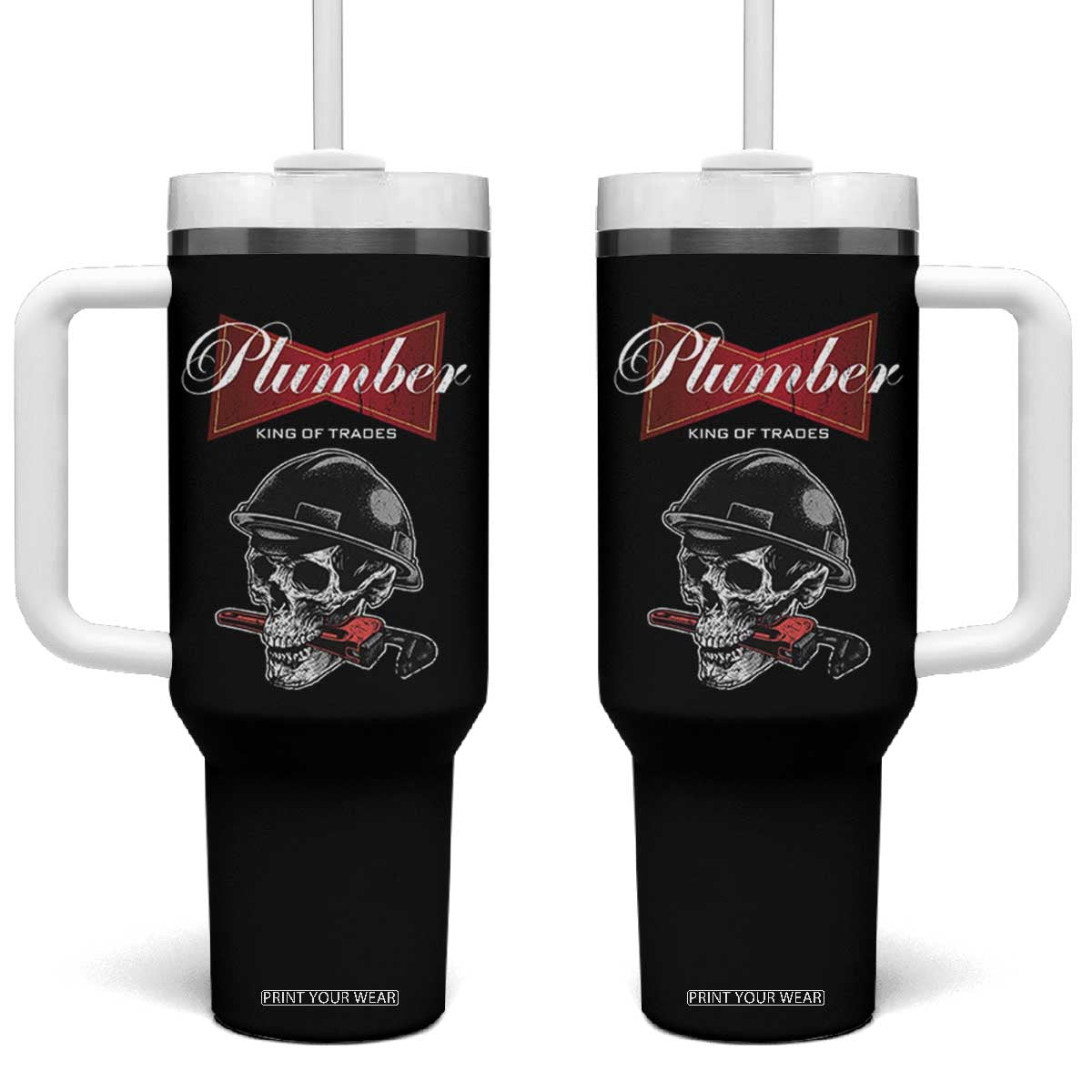 Plumber Plumbing Skull Tumbler With Handle King Of Trades TS14 One Size: 40 oz Black Print Your Wear