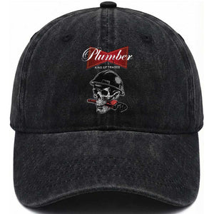 Plumber Plumbing Skull Washed Cotton Baseball Cap King Of Trades TS14 Washed Cap Universal Fit Black Print Your Wear