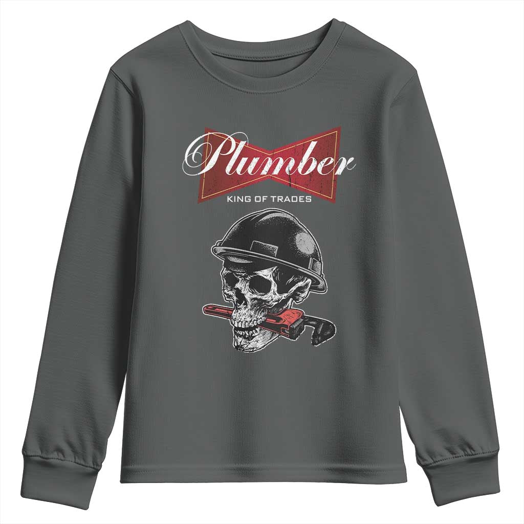 Plumber Plumbing Skull Youth Sweatshirt King Of Trades TS14 Dark Heather Print Your Wear