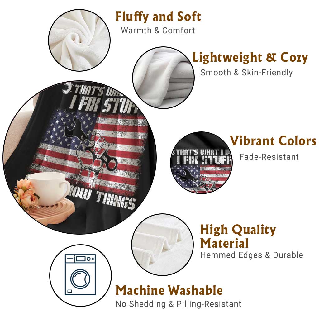 Patriotic Mechanic American Flag Car Repairman Throw Blanket TS14 Print Your Wear