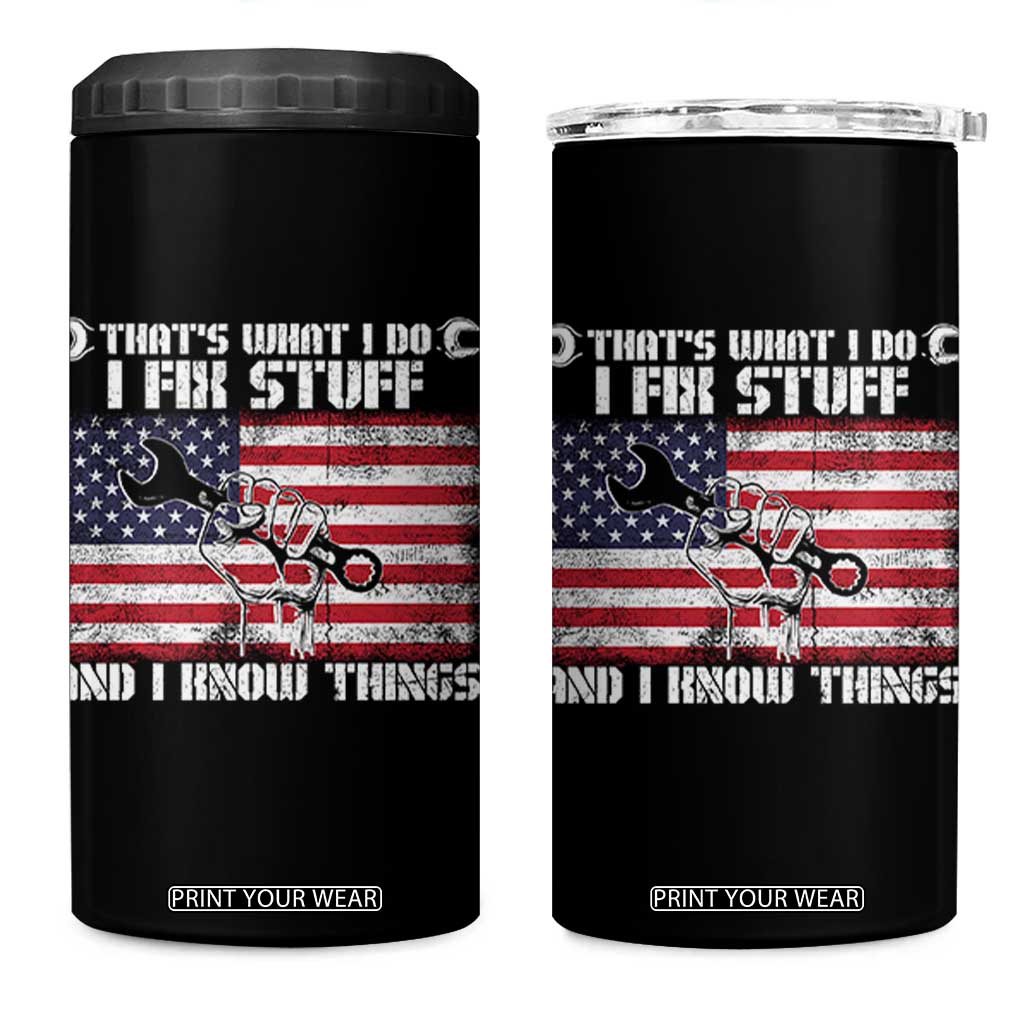 Patriotic Mechanic American Flag Car Repairman 4 in 1 Can Cooler Tumbler TS14 One Size: 16 oz Black Print Your Wear