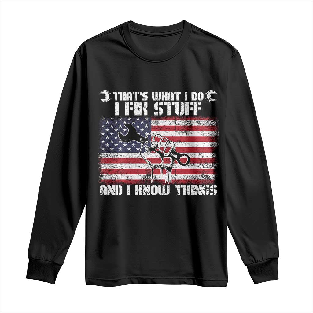 Patriotic Mechanic American Flag Car Repairman Long Sleeve Shirt TS14 Black Print Your Wear