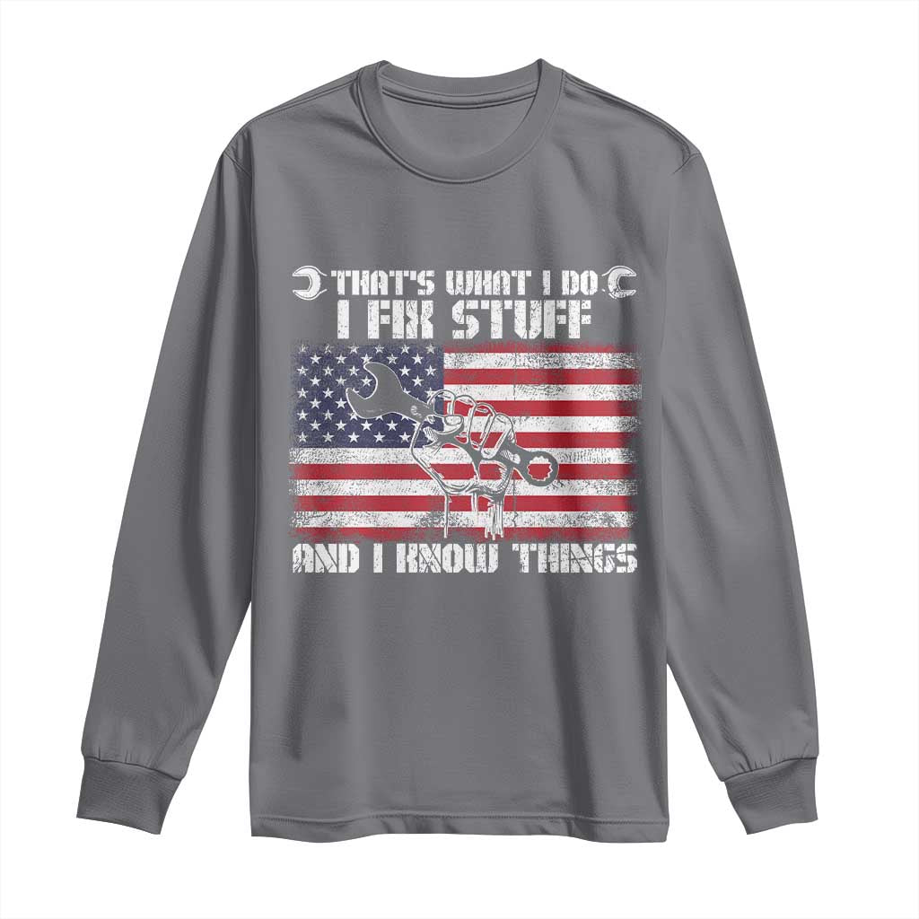 Patriotic Mechanic American Flag Car Repairman Long Sleeve Shirt TS14 Charcoal Print Your Wear