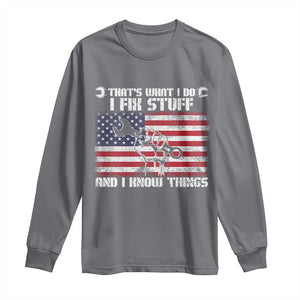 Patriotic Mechanic American Flag Car Repairman Long Sleeve Shirt TS14 Charcoal Print Your Wear