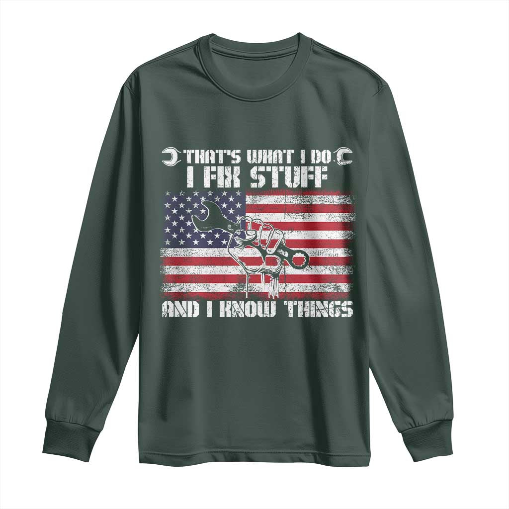 Patriotic Mechanic American Flag Car Repairman Long Sleeve Shirt TS14 Dark Forest Green Print Your Wear