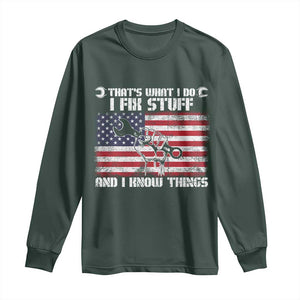 Patriotic Mechanic American Flag Car Repairman Long Sleeve Shirt TS14 Dark Forest Green Print Your Wear