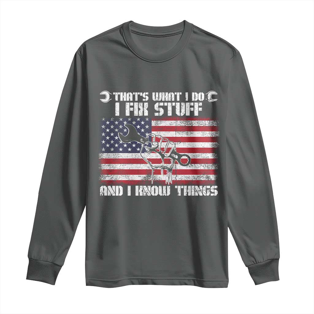 Patriotic Mechanic American Flag Car Repairman Long Sleeve Shirt TS14 Dark Heather Print Your Wear