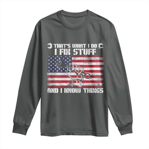 Patriotic Mechanic American Flag Car Repairman Long Sleeve Shirt TS14 Dark Heather Print Your Wear
