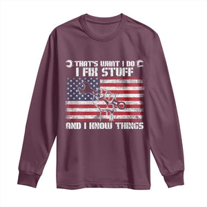 Patriotic Mechanic American Flag Car Repairman Long Sleeve Shirt TS14 Maroon Print Your Wear