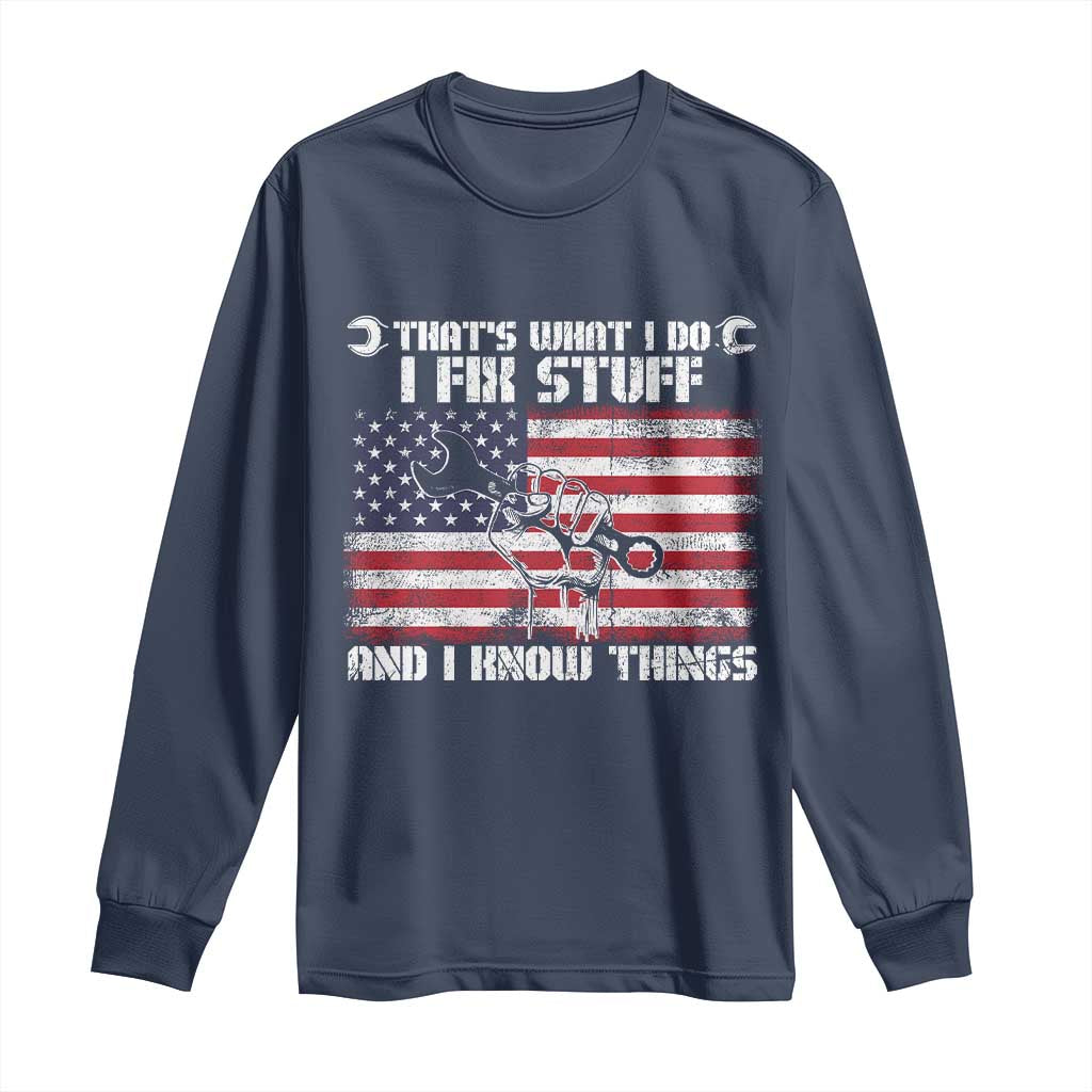 Patriotic Mechanic American Flag Car Repairman Long Sleeve Shirt TS14 Navy Print Your Wear