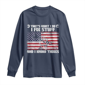 Patriotic Mechanic American Flag Car Repairman Long Sleeve Shirt TS14 Navy Print Your Wear