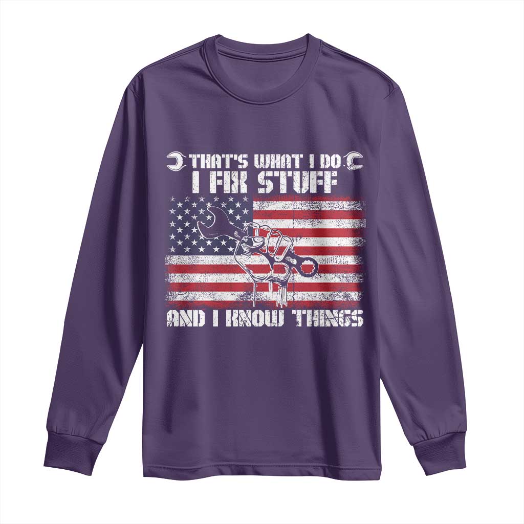 Patriotic Mechanic American Flag Car Repairman Long Sleeve Shirt TS14 Purple Print Your Wear