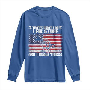 Patriotic Mechanic American Flag Car Repairman Long Sleeve Shirt TS14 Royal Blue Print Your Wear