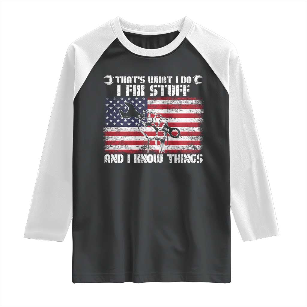 Patriotic Mechanic American Flag Car Repairman Raglan Shirt TS14 Black White Print Your Wear
