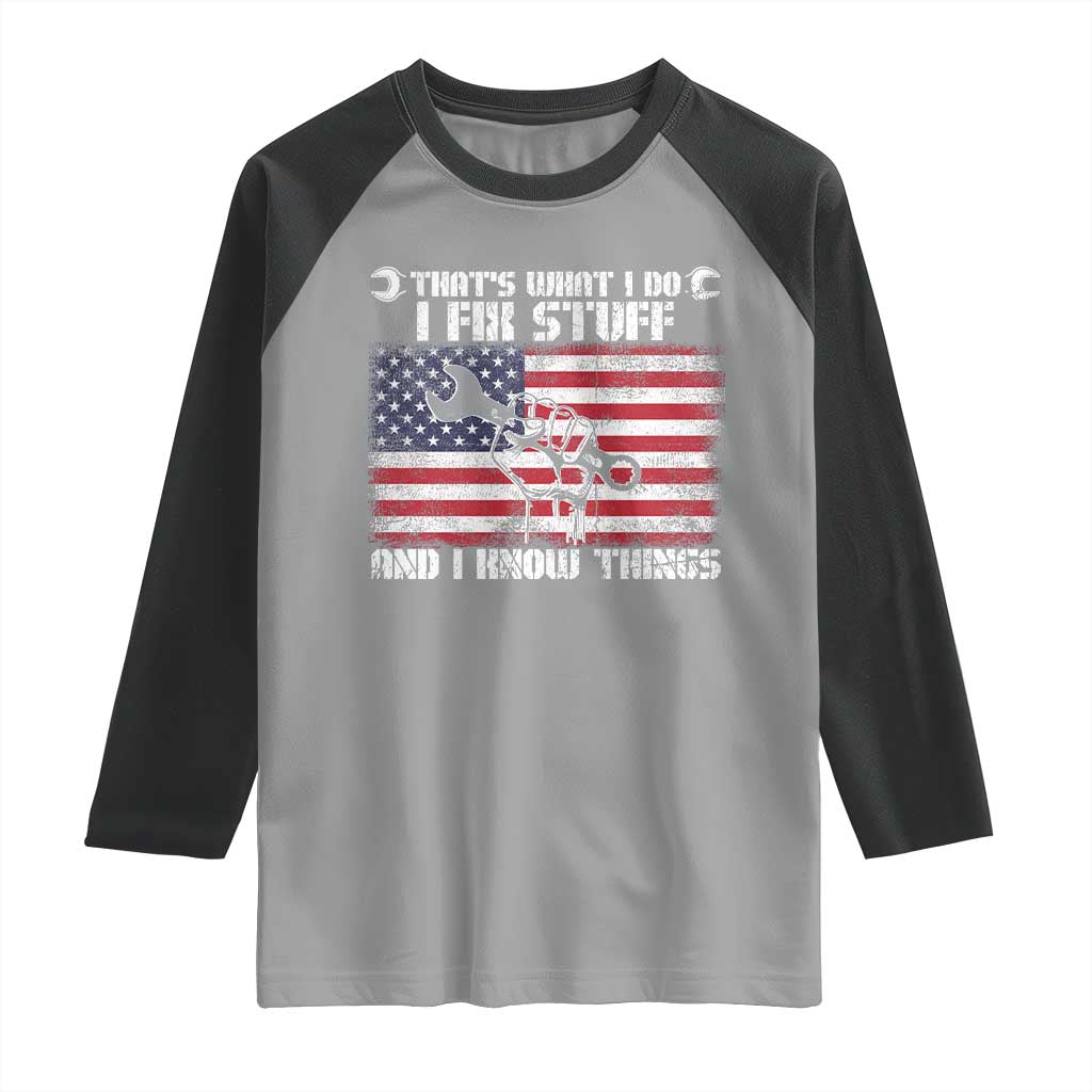 Patriotic Mechanic American Flag Car Repairman Raglan Shirt TS14 Sport Gray Black Print Your Wear