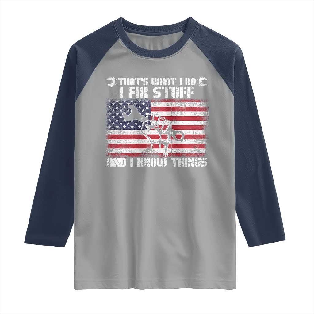 Patriotic Mechanic American Flag Car Repairman Raglan Shirt TS14 Sport Gray Navy Print Your Wear