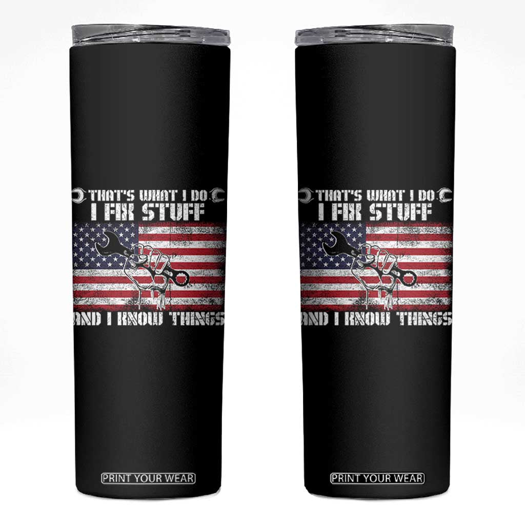 Patriotic Mechanic American Flag Car Repairman Skinny Tumbler TS14 Black Print Your Wear