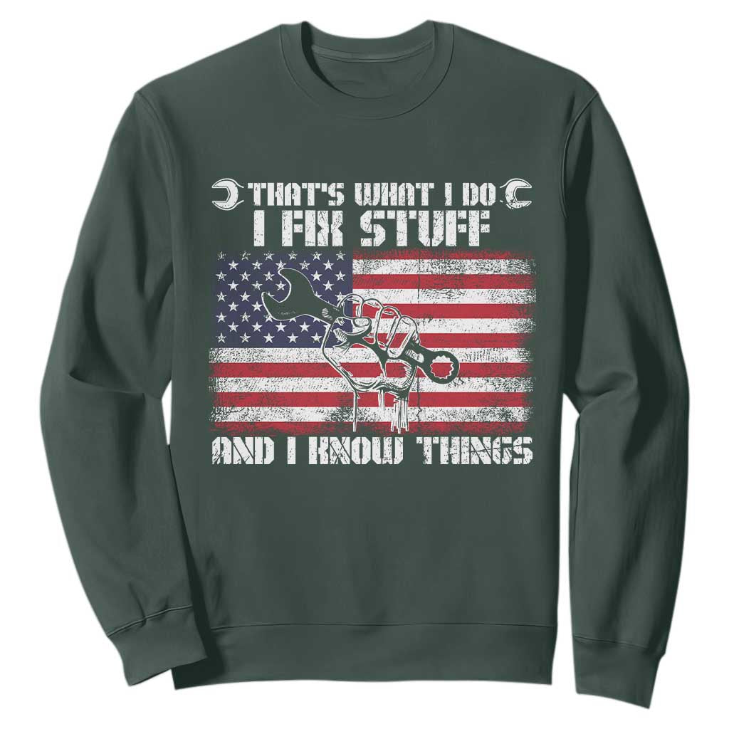 Patriotic Mechanic American Flag Car Repairman Sweatshirt TS14 Dark Forest Green Print Your Wear