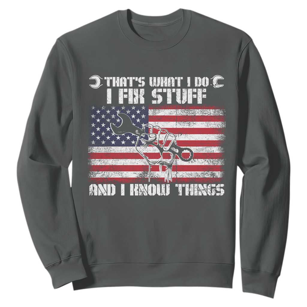 Patriotic Mechanic American Flag Car Repairman Sweatshirt TS14 Dark Heather Print Your Wear
