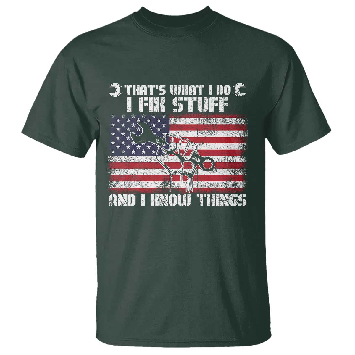 Patriotic Mechanic American Flag Car Repairman T Shirt TS14 Dark Forest Green Print Your Wear