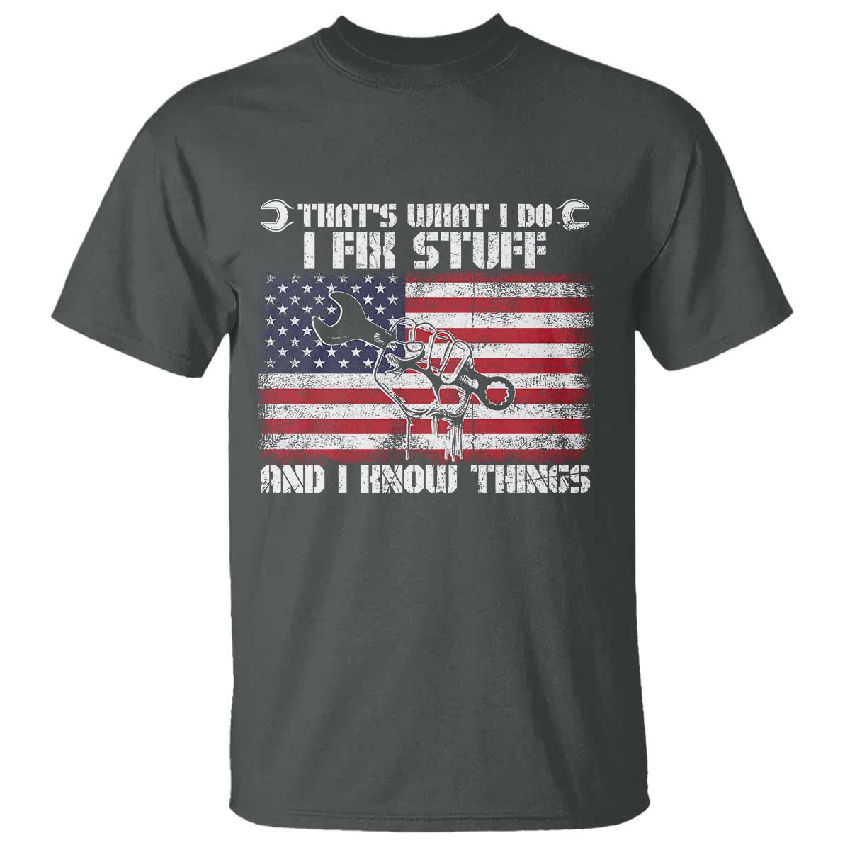 Patriotic Mechanic American Flag Car Repairman T Shirt TS14 Dark Heather Print Your Wear