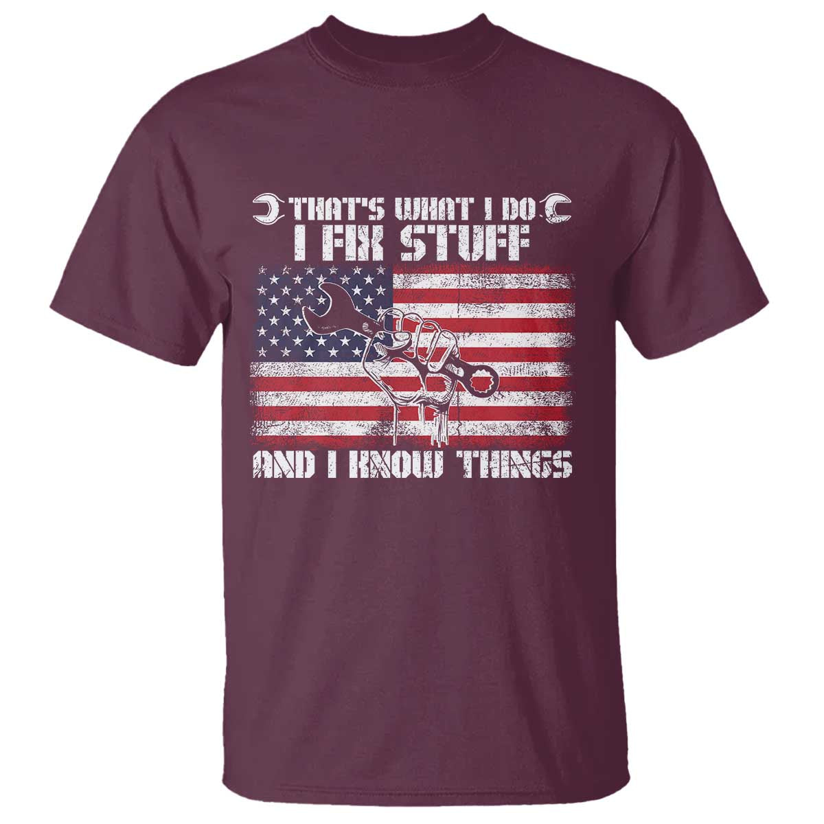 Patriotic Mechanic American Flag Car Repairman T Shirt TS14 Maroon Print Your Wear