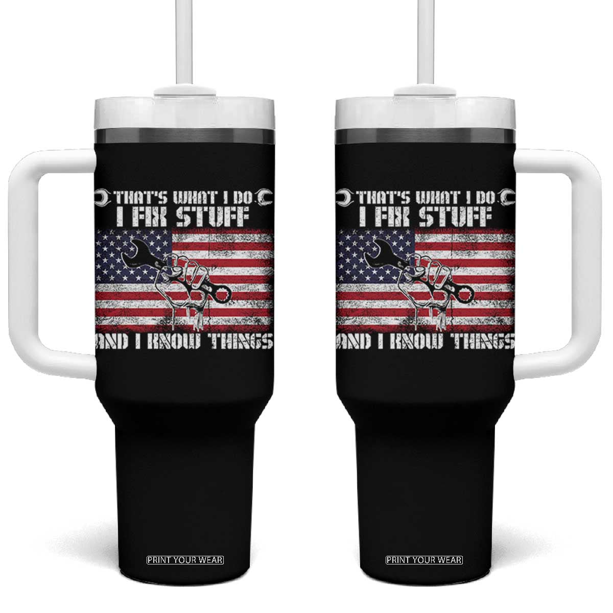 Patriotic Mechanic American Flag Car Repairman Tumbler With Handle TS14 One Size: 40 oz Black Print Your Wear