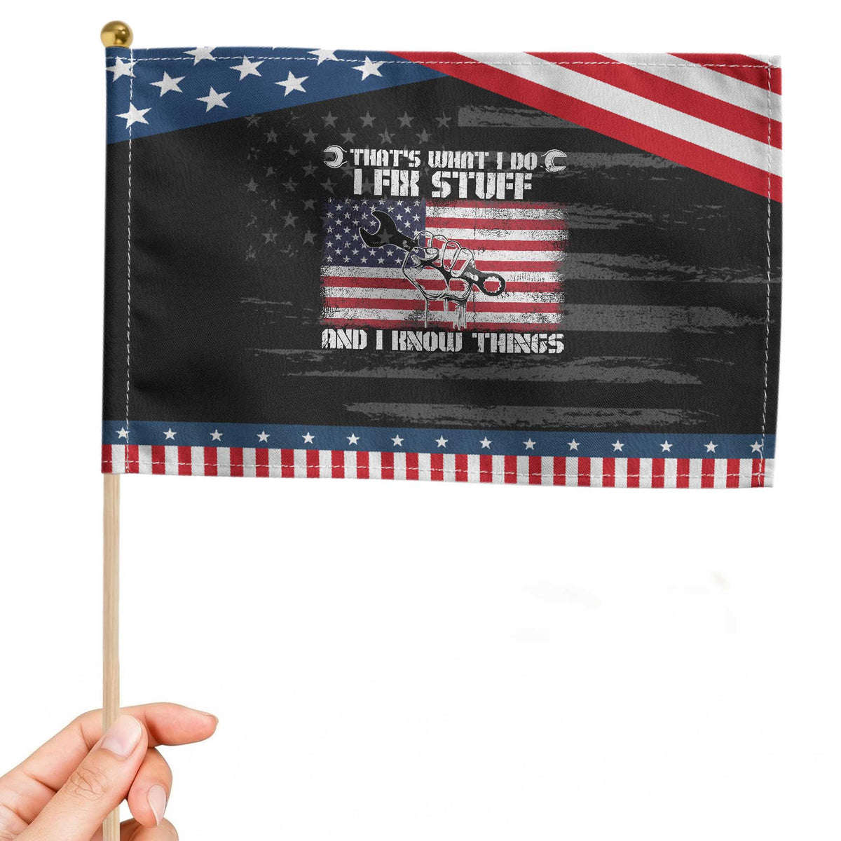 Mechanic American Flag Car Repairman Patriotic Handheld Flag TS14 Distressed 8.2