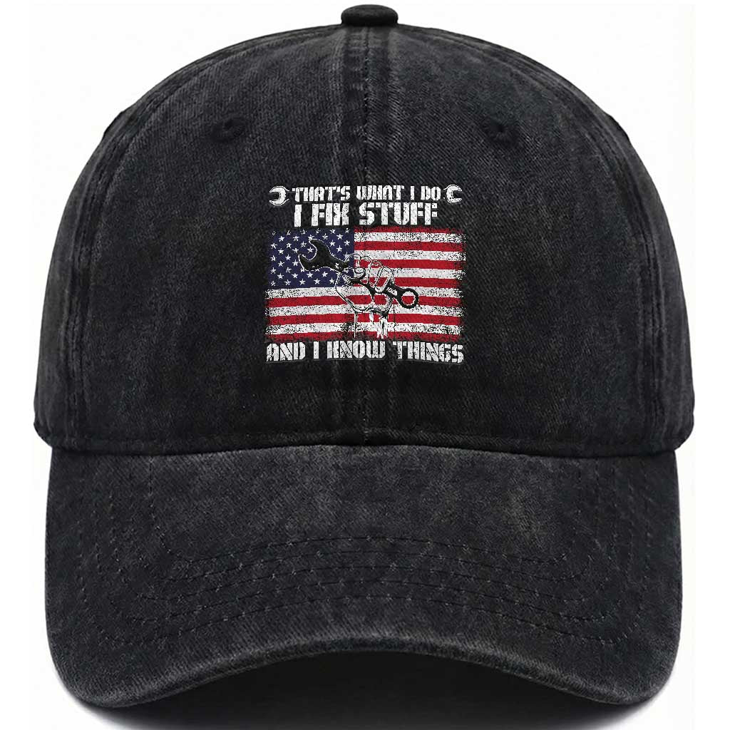 Patriotic Mechanic American Flag Car Repairman Washed Cotton Baseball Cap TS14 Washed Cap Universal Fit Black Print Your Wear