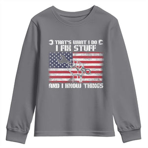 Patriotic Mechanic American Flag Car Repairman Youth Sweatshirt TS14 Charcoal Print Your Wear
