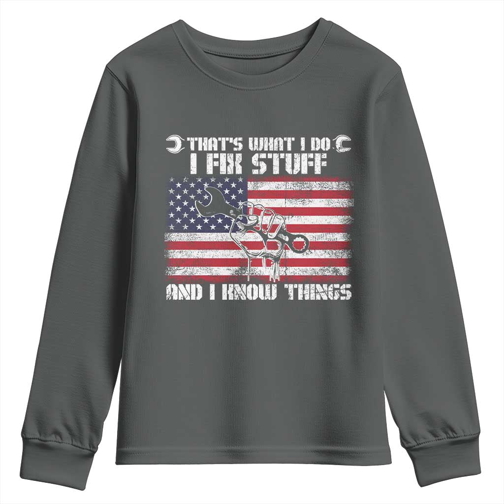 Patriotic Mechanic American Flag Car Repairman Youth Sweatshirt TS14 Dark Heather Print Your Wear