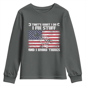 Patriotic Mechanic American Flag Car Repairman Youth Sweatshirt TS14 Dark Heather Print Your Wear