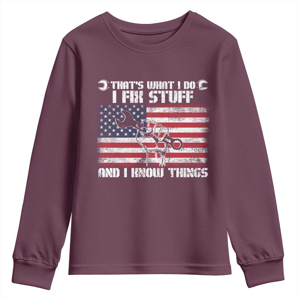 Patriotic Mechanic American Flag Car Repairman Youth Sweatshirt TS14 Maroon Print Your Wear