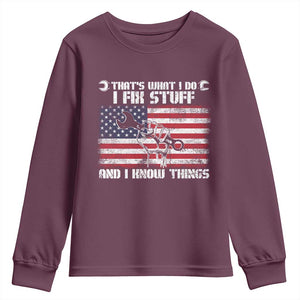 Patriotic Mechanic American Flag Car Repairman Youth Sweatshirt TS14 Maroon Print Your Wear