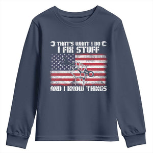 Patriotic Mechanic American Flag Car Repairman Youth Sweatshirt TS14 Navy Print Your Wear
