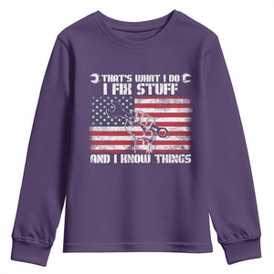 Patriotic Mechanic American Flag Car Repairman Youth Sweatshirt TS14 Purple Print Your Wear