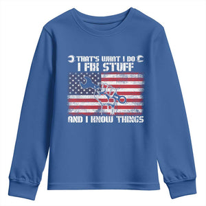 Patriotic Mechanic American Flag Car Repairman Youth Sweatshirt TS14 Royal Blue Print Your Wear