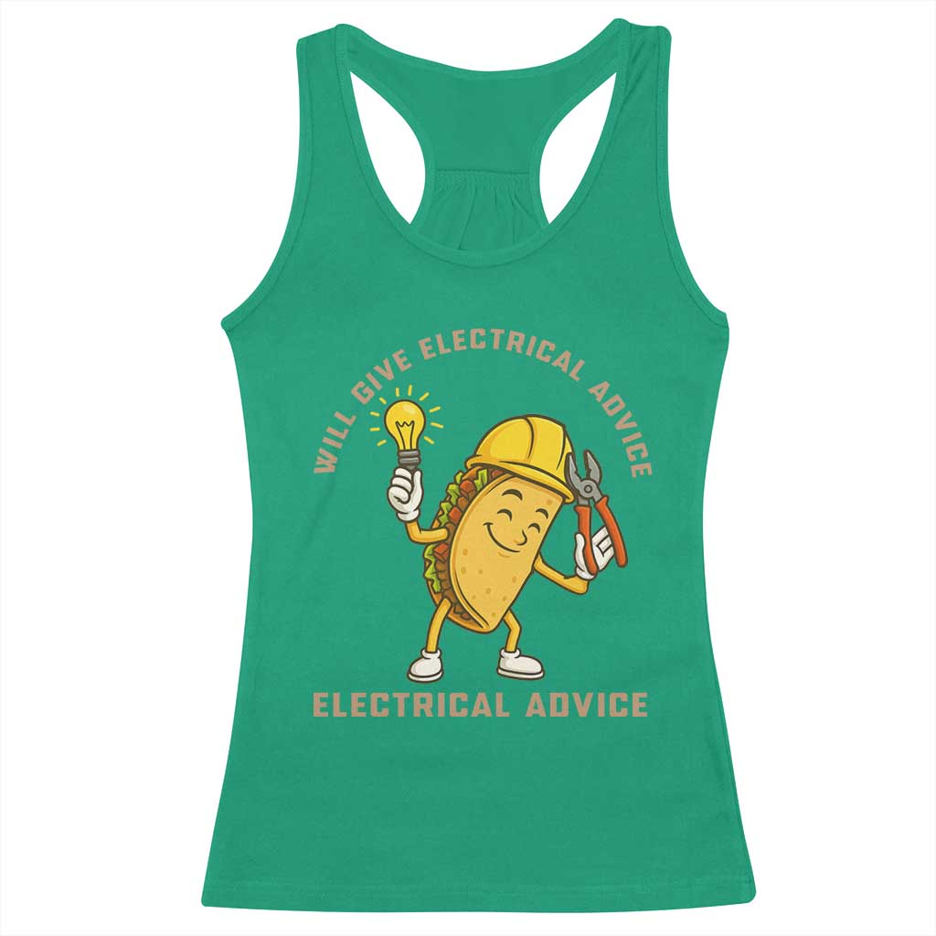 Funny Electrician Racerback Tank Top This Electrician Will Work For Tacos TS14 Irish Green Print Your Wear