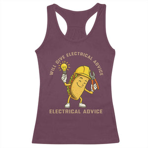 Funny Electrician Racerback Tank Top This Electrician Will Work For Tacos TS14 Maroon Print Your Wear