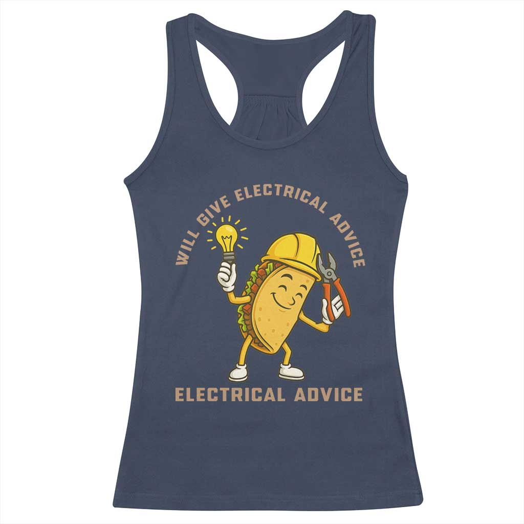Funny Electrician Racerback Tank Top This Electrician Will Work For Tacos TS14 Navy Print Your Wear