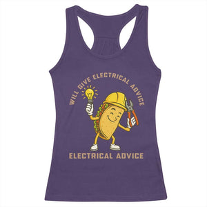 Funny Electrician Racerback Tank Top This Electrician Will Work For Tacos TS14 Purple Print Your Wear