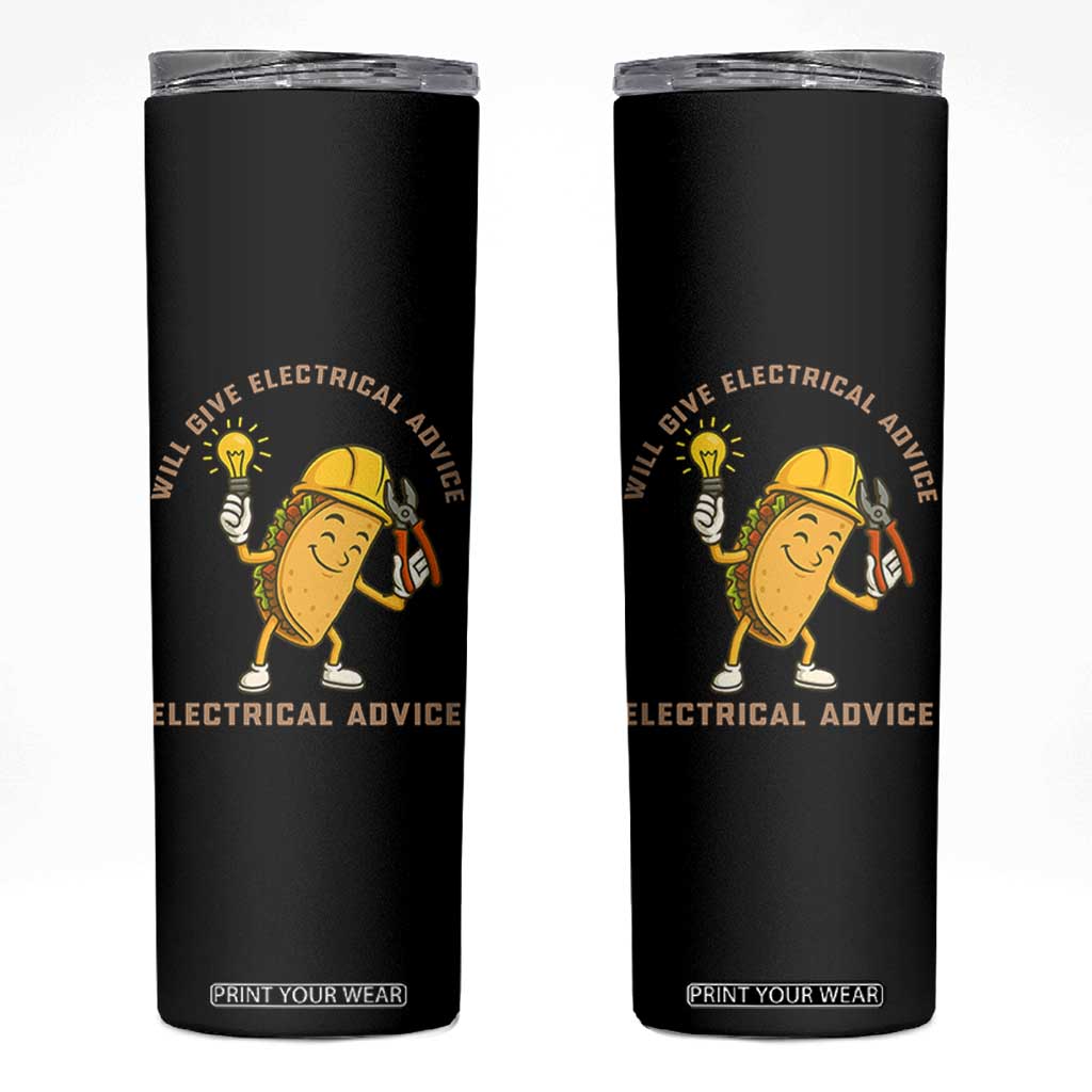 Funny Electrician Skinny Tumbler This Electrician Will Work For Tacos TS14 Black Print Your Wear
