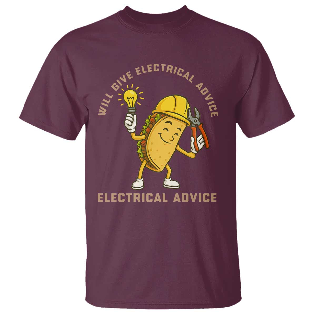 Funny Electrician T Shirt This Electrician Will Work For Tacos TS14 Maroon Print Your Wear