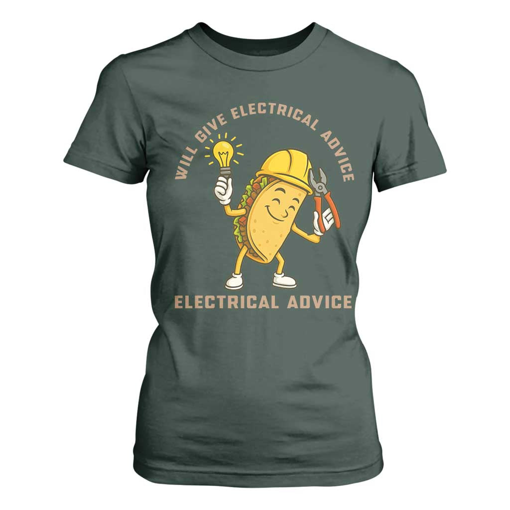Funny Electrician T Shirt For Women This Electrician Will Work For Tacos TS14 Dark Forest Green Print Your Wear