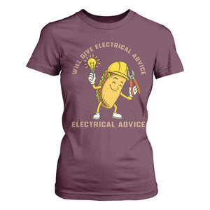 Funny Electrician T Shirt For Women This Electrician Will Work For Tacos TS14 Maroon Print Your Wear