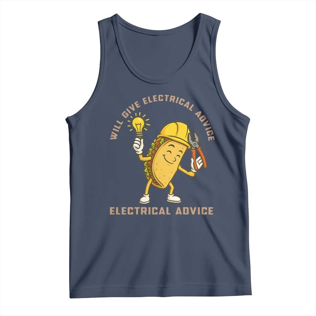 Funny Electrician Tank Top This Electrician Will Work For Tacos TS14 Navy Print Your Wear