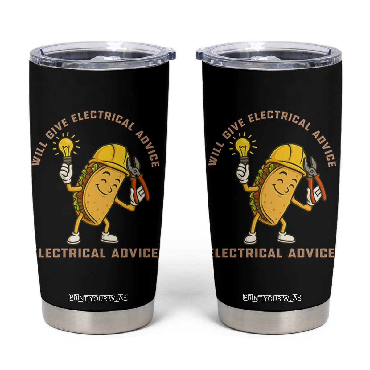 Funny Electrician Tumbler Cup This Electrician Will Work For Tacos TS14 Black Print Your Wear