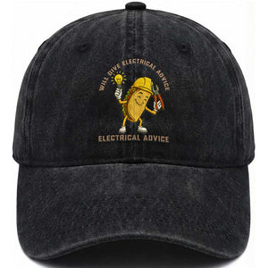 Funny Electrician Washed Cotton Baseball Cap This Electrician Will Work For Tacos TS14 Washed Cap Universal Fit Black Print Your Wear